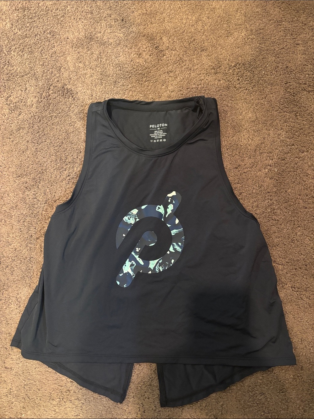 Peloton Black Tank with Blue-Green Patterned Logo
